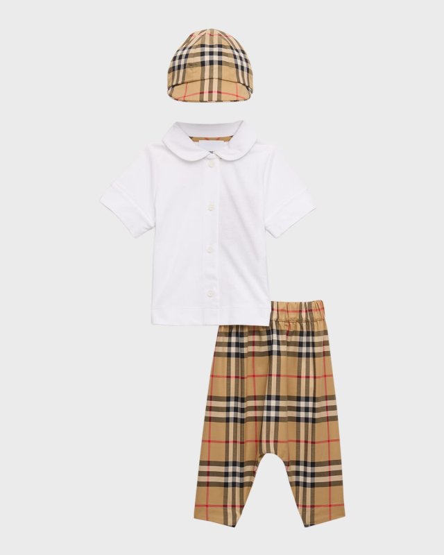 Boy's Orton Check-Print 3-Piece Gift Set, Size 3M-12